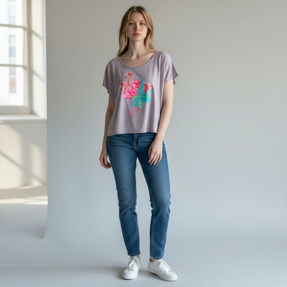 Kiwi Fresh Plus Size New  Flamingo Print Tee.